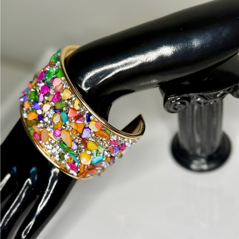 Multicolor Cuff Bracelet Wide Statement Bangle Rh… - image 8
